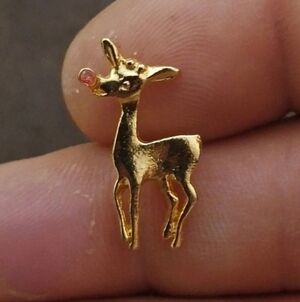 Vintage 80s  Rudolph Red Nosed Reindeer Harriet Carter Genuine Ruby 24k GE Pin
